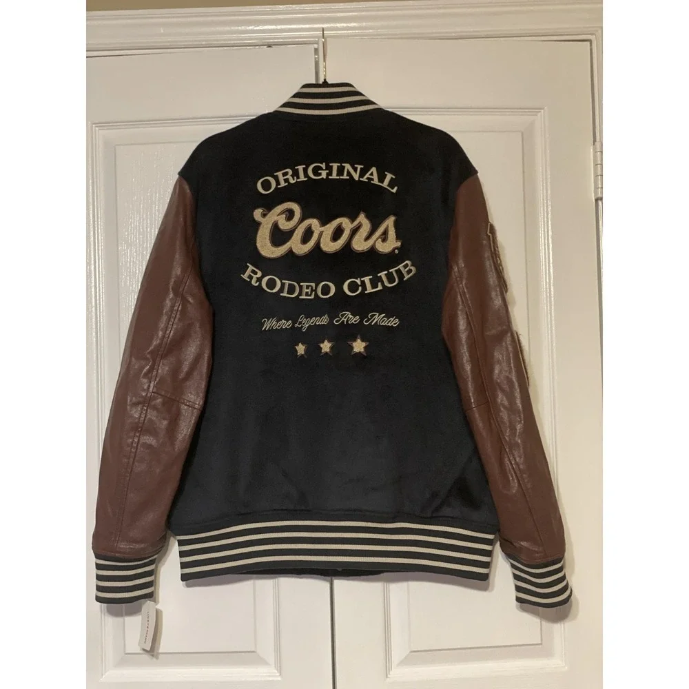 Lucky Brand Jacket Mens XL Blue Coors Rodeo Varsity Leather Sleeves‎ 161300